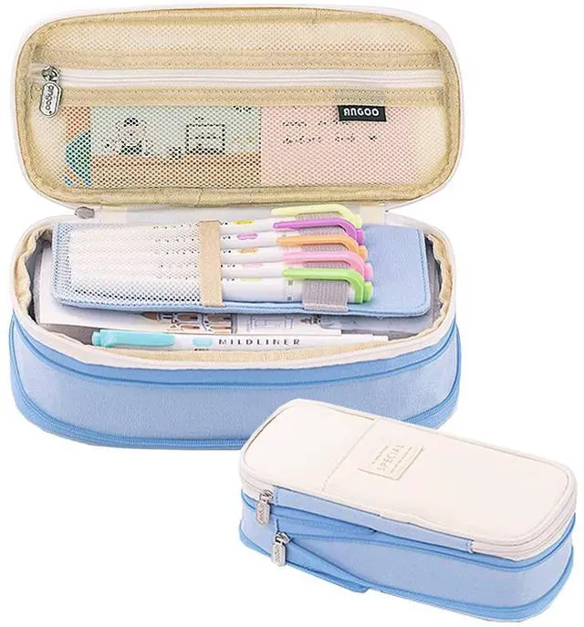 Main image of Big Capacity Pencil Pen Case Office Large Storage High Capacity Bag Pouch Holder Box Organizerfor Office Travel Holder Box(Light Blue)