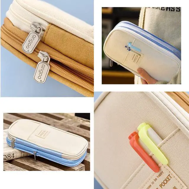 Alt view image 5 of 6 - Big Capacity Pencil Pen Case Office Large Storage High Capacity Bag Pouch Holder Box Organizerfor Office Travel Holder Box(Light Blue)