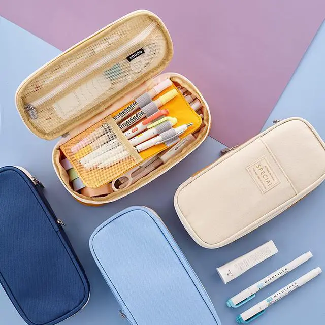Alt view image 6 of 6 - Big Capacity Pencil Pen Case Office Large Storage High Capacity Bag Pouch Holder Box Organizerfor Office Travel Holder Box(Light Blue)