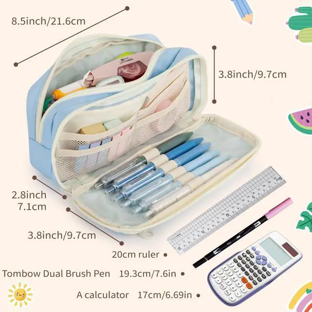 Alt view image 4 of 7 - Large Capacity Pencil Case with Compartments for Girls, Pen Bag for School