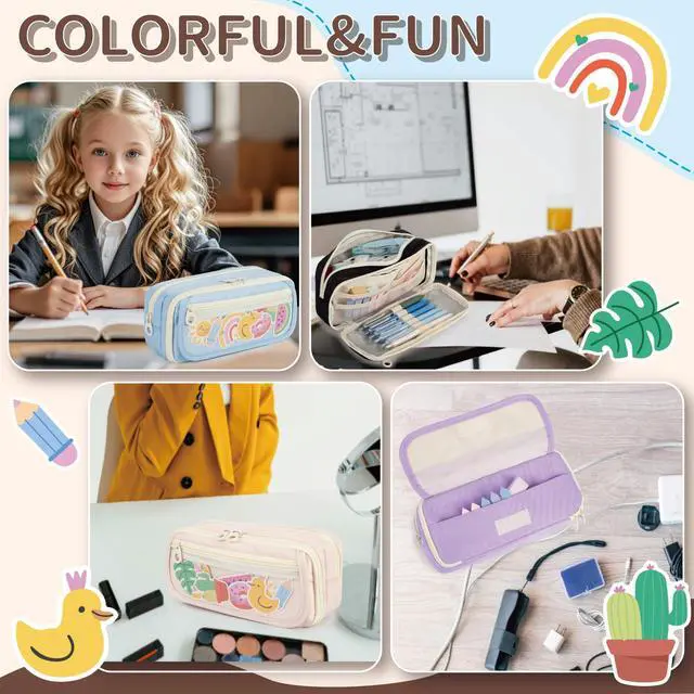 Alt view image 2 of 7 - Large Capacity Pencil Case with Compartments for Girls, Pen Bag for School
