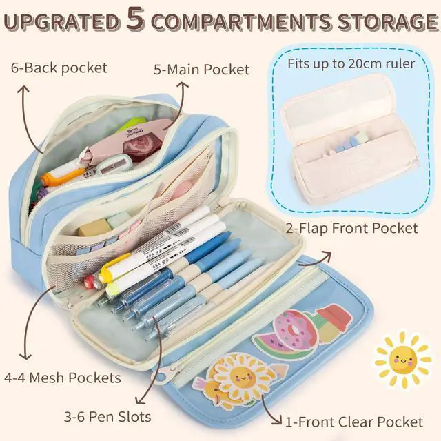 Alt view image 5 of 7 - Large Capacity Pencil Case with Compartments for Girls, Pen Bag for School