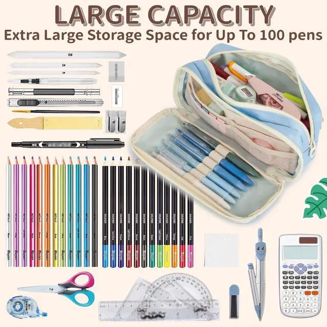 Alt view image 3 of 7 - Large Capacity Pencil Case with Compartments for Girls, Pen Bag for School