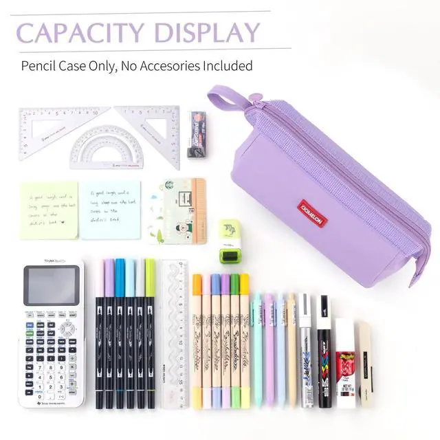 Alt view image 5 of 7 - Pencil Case Large Capacity Pouch Pen Bag for School Teen Girl Boy Men Women (Purple)