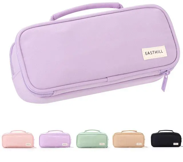 Main image of Large Capacity Pencil Case Pen Pouch Organizer Canvas Pencil Bag with Handle School Supplies for Teen Girls-Purple