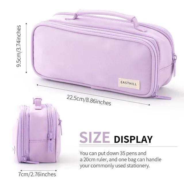 Alt view image 3 of 6 - Large Capacity Pencil Case Pen Pouch Organizer Canvas Pencil Bag with Handle School Supplies for Teen Girls-Purple