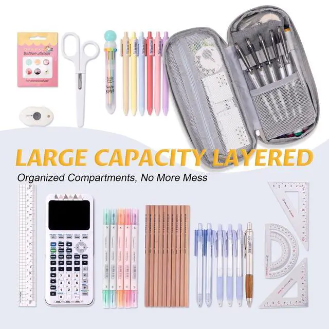 Alt view image 4 of 6 - Big Capacity Pencil Pen Case Office College School Large Storage High Capacity Bag Pouch Holder Box Organizer (Gray)