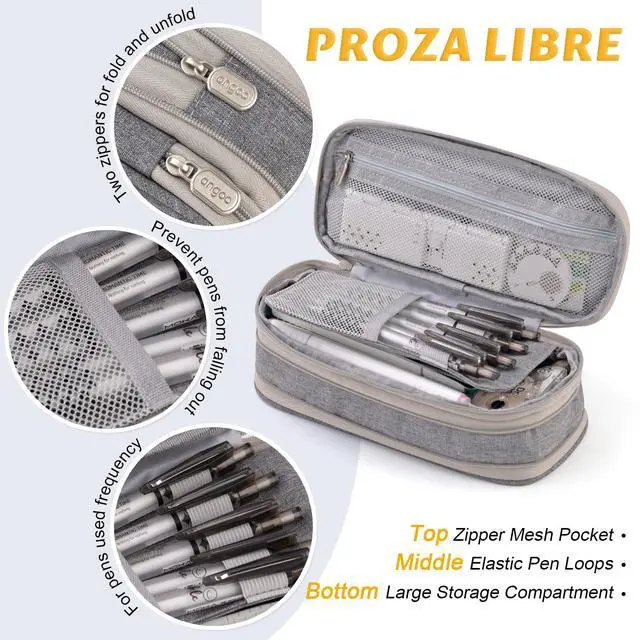 Alt view image 5 of 6 - Big Capacity Pencil Pen Case Office College School Large Storage High Capacity Bag Pouch Holder Box Organizer (Gray)