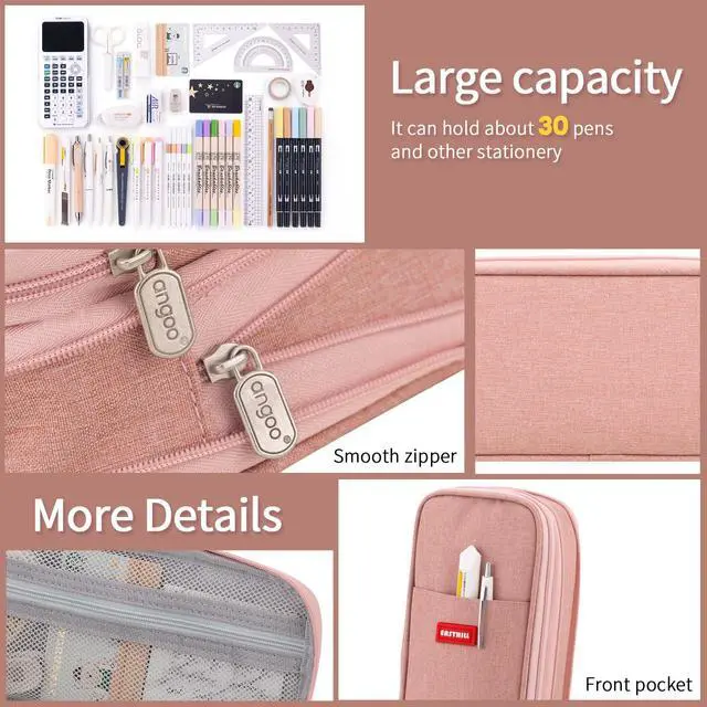 Alt view image 5 of 6 - Big Capacity Pencil Case Large Pencil Pouch Stationery Pen Bag for Teen Girls-Deep Pink