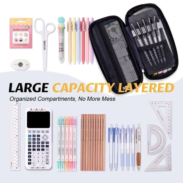 Alt view image 4 of 6 - Big Capacity Pencil Pen Case Office College School Large Storage High Capacity Bag Pouch Holder Box Organizer (Deep Gray)