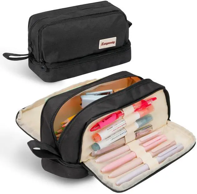 Main image of Large Capacity Pen Pencil Case Multi-Slot Pencil Pouch Bag,Black Pencil Case Large 4 Compartments,Organizer Marker Pouch Pen for Office College School Teen Girl Boy Men Women