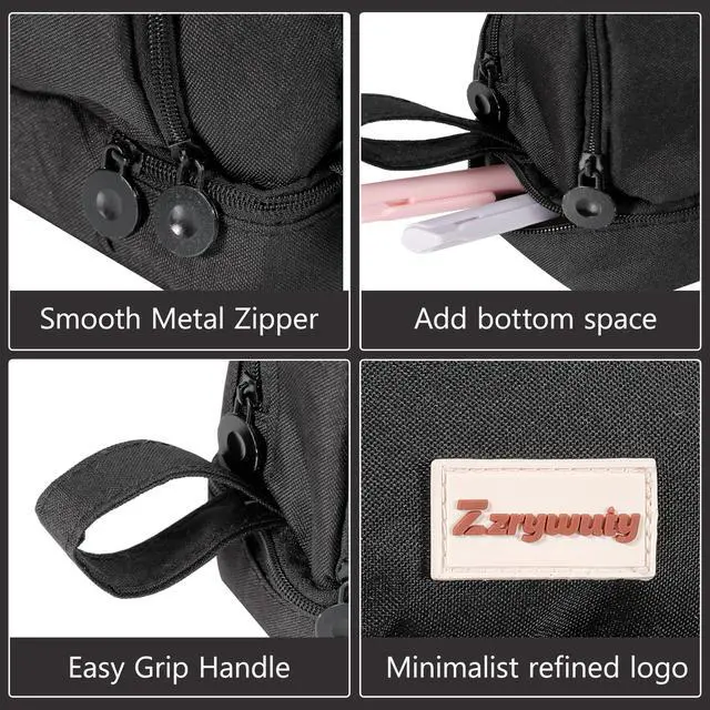 Alt view image 3 of 6 - Large Capacity Pen Pencil Case Multi-Slot Pencil Pouch Bag,Black Pencil Case Large 4 Compartments,Organizer Marker Pouch Pen for Office College School Teen Girl Boy Men Women