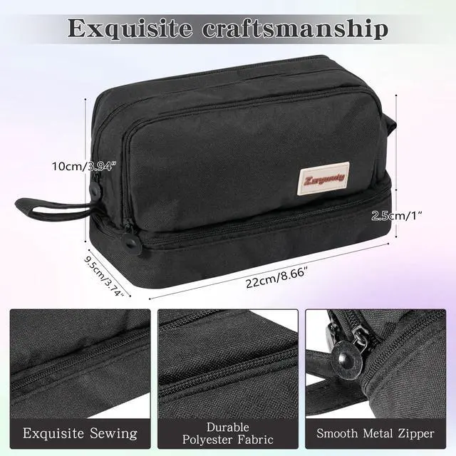 Alt view image 2 of 6 - Large Capacity Pen Pencil Case Multi-Slot Pencil Pouch Bag,Black Pencil Case Large 4 Compartments,Organizer Marker Pouch Pen for Office College School Teen Girl Boy Men Women