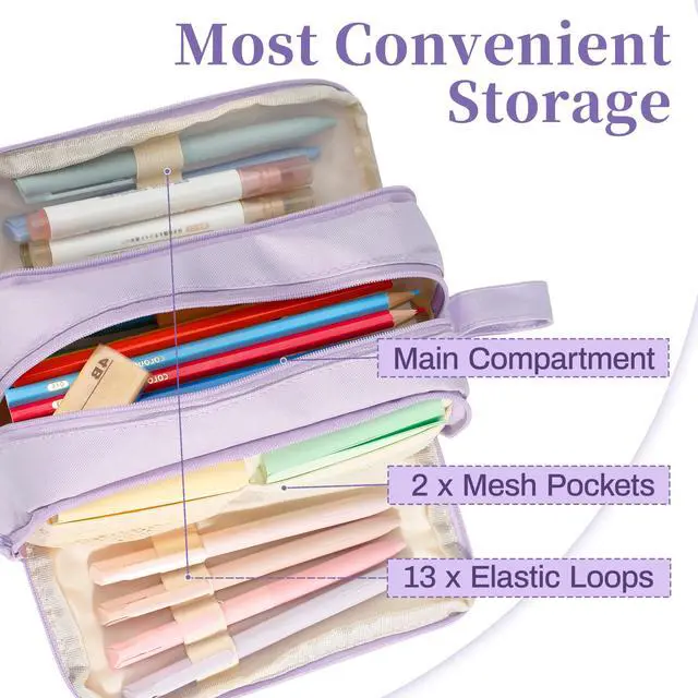 Alt view image 5 of 6 - Large Capacity Pen Pencil Case Multi-Slot Pencil Pouch Bag,Black Pencil Case Large 4 Compartments,Organizer Marker Pouch Pen for Office College School Teen Girl Boy Men Women