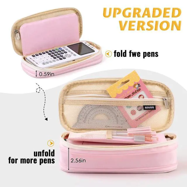 Alt view image 4 of 7 - Big Capacity Pencil Pen Case Office College School Large Storage High Capacity Bag Pouch Holder Box Organizer Blue (Pink)