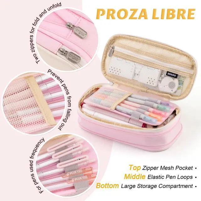 Alt view image 6 of 7 - Big Capacity Pencil Pen Case Office College School Large Storage High Capacity Bag Pouch Holder Box Organizer Blue (Pink)