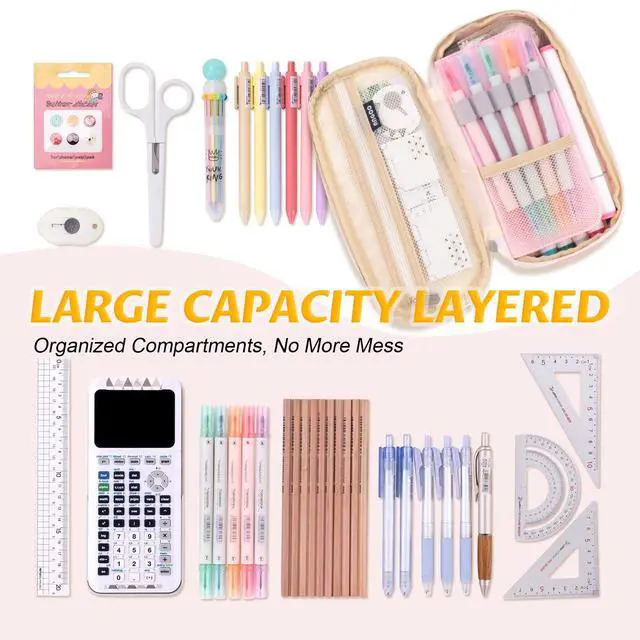 Alt view image 5 of 7 - Big Capacity Pencil Pen Case Office College School Large Storage High Capacity Bag Pouch Holder Box Organizer Blue (Pink)