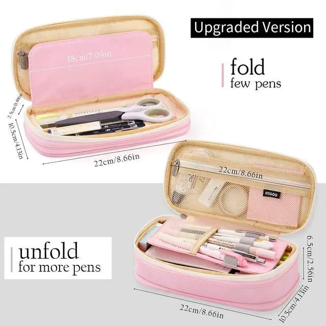 Alt view image 3 of 7 - Big Capacity Pencil Pen Case Office College School Large Storage High Capacity Bag Pouch Holder Box Organizer Blue (Pink)