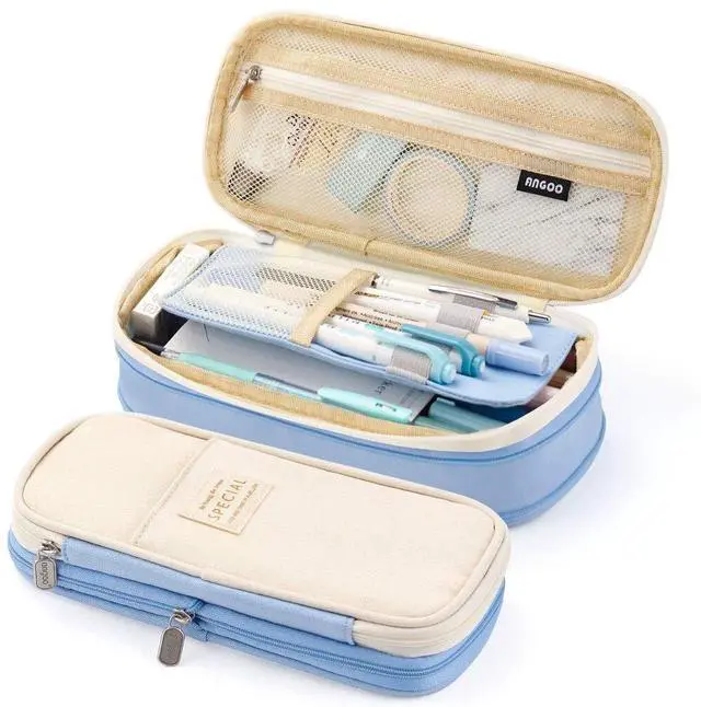 Main image of Big Capacity Pencil Pen Case Office College School Large Storage High Capacity Bag Pouch Holder Box Organizer Light Blue