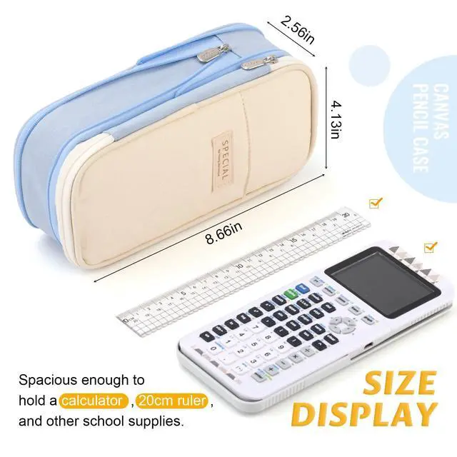 Alt view image 2 of 7 - Big Capacity Pencil Pen Case Office College School Large Storage High Capacity Bag Pouch Holder Box Organizer Light Blue