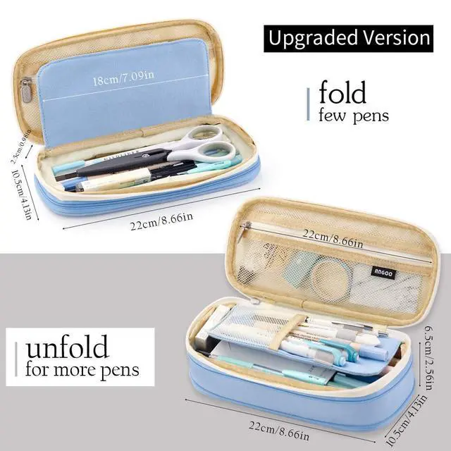 Alt view image 3 of 7 - Big Capacity Pencil Pen Case Office College School Large Storage High Capacity Bag Pouch Holder Box Organizer Light Blue