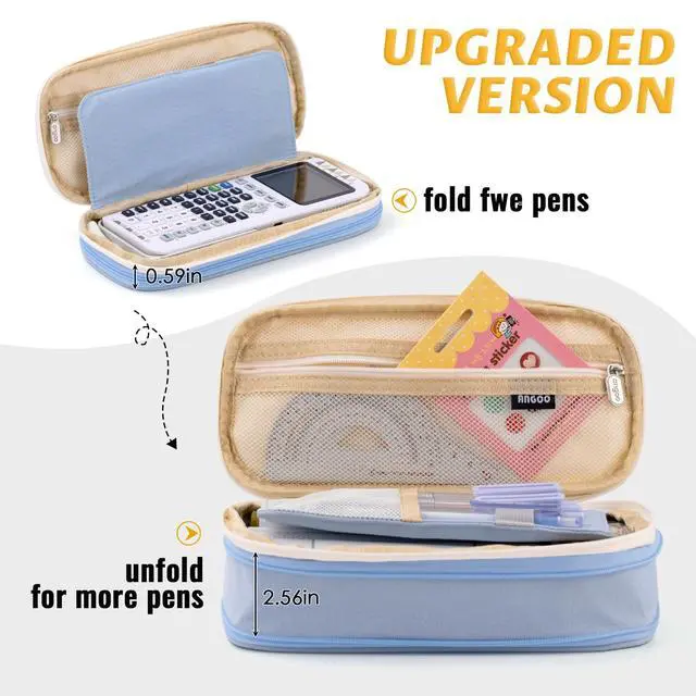Alt view image 4 of 7 - Big Capacity Pencil Pen Case Office College School Large Storage High Capacity Bag Pouch Holder Box Organizer Light Blue