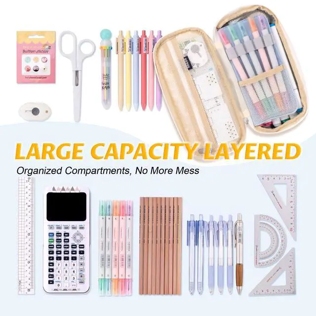 Alt view image 5 of 7 - Big Capacity Pencil Pen Case Office College School Large Storage High Capacity Bag Pouch Holder Box Organizer Light Blue