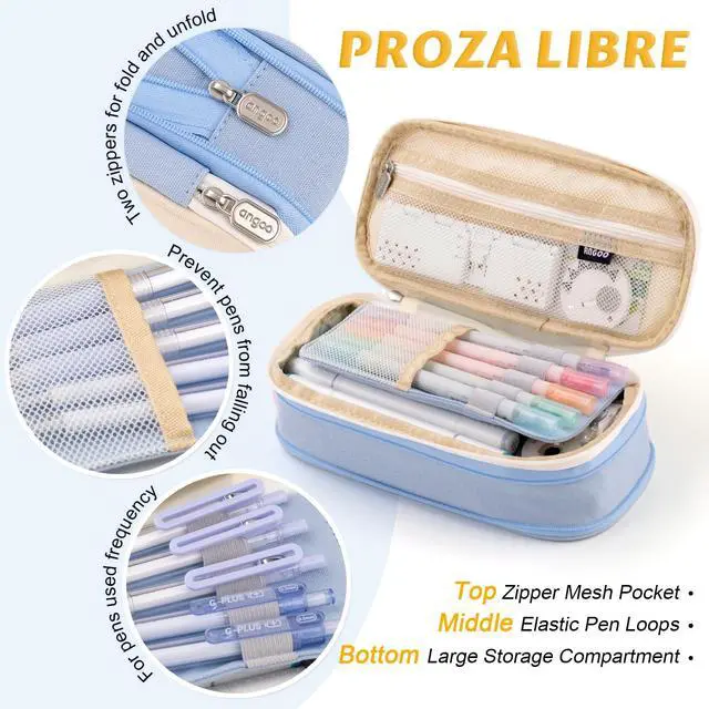 Alt view image 6 of 7 - Big Capacity Pencil Pen Case Office College School Large Storage High Capacity Bag Pouch Holder Box Organizer Light Blue
