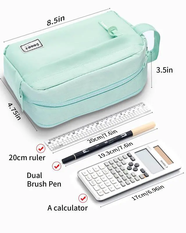 Alt view image 5 of 6 - Big Capacity Pencil Case, Upgraded Canvas Pencil Pouch Large Pencil Bag Organizer, Separate Compartments Easy Grip Handle, Aesthetic Supply for School Teens Adults, Black Pen Case