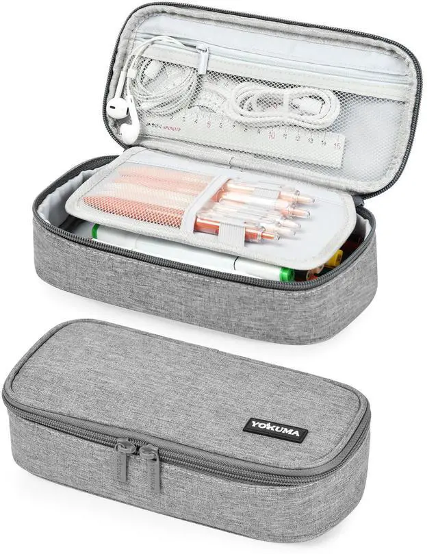 Main image of Pencil Case for Boys Big Capacity Pencil Pouch Bag Box School,Grey