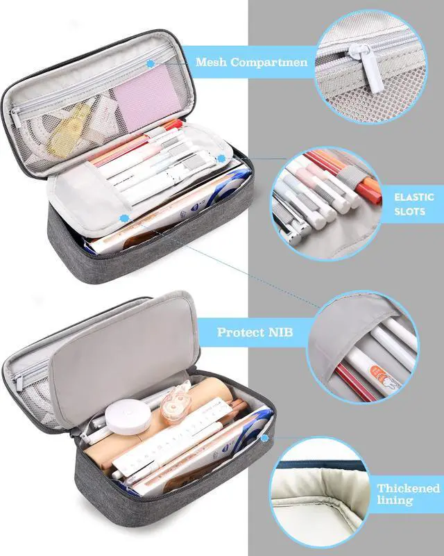 Alt view image 6 of 6 - Pencil Case for Boys Big Capacity Pencil Pouch Bag Box School,Grey