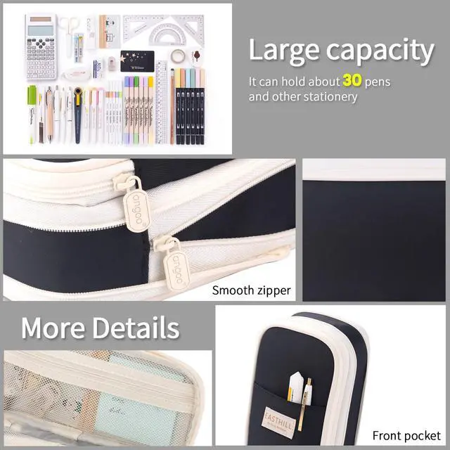 Alt view image 5 of 6 - Big Capacity Pencil Case Large Pencil Pouch Stationery Pen Bag for Teen Girls-Black