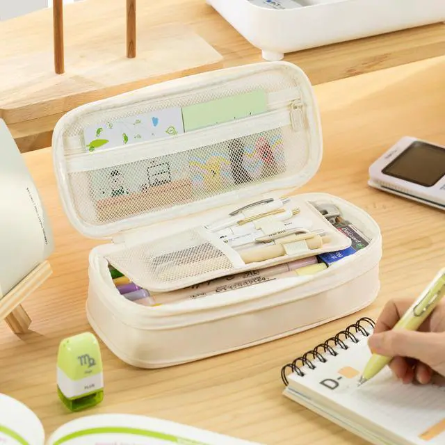 Alt view image 2 of 6 - Big Capacity Pencil Case Large Pencil Pouch Stationery Pen Bag for Teen Girls-Cream