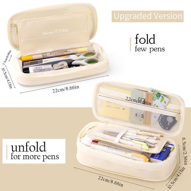 Alt view image 3 of 6 - Big Capacity Pencil Case Large Pencil Pouch Stationery Pen Bag for Teen Girls-Cream