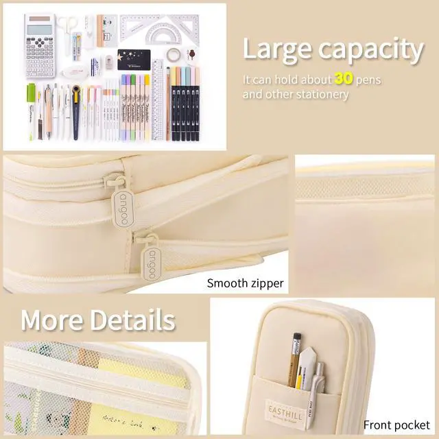 Alt view image 5 of 6 - Big Capacity Pencil Case Large Pencil Pouch Stationery Pen Bag for Teen Girls-Cream