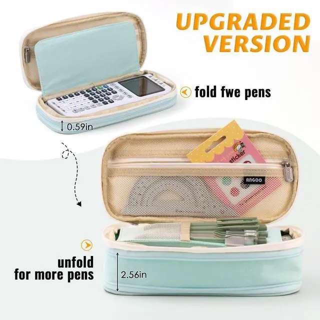 Alt view image 4 of 6 - Big Capacity Pencil Pen Case Office College School Large Storage High Capacity Bag Pouch Holder Box Organizer Blue (Cyan)