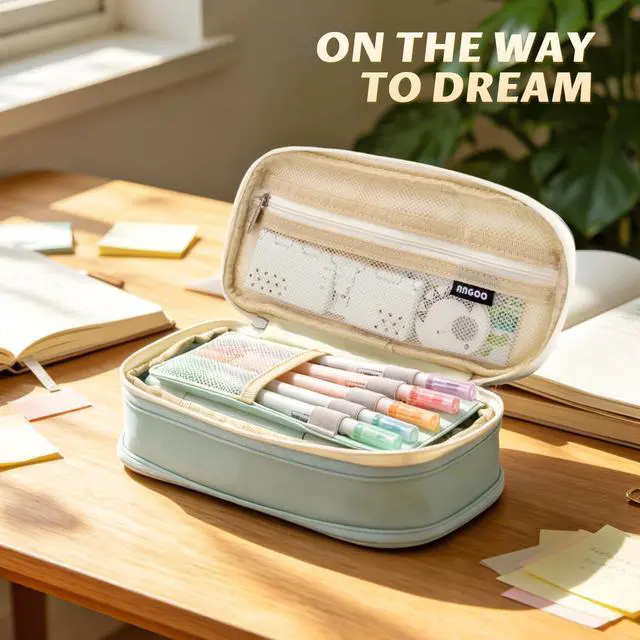 Alt view image 2 of 6 - Big Capacity Pencil Pen Case Office College School Large Storage High Capacity Bag Pouch Holder Box Organizer Blue (Cyan)