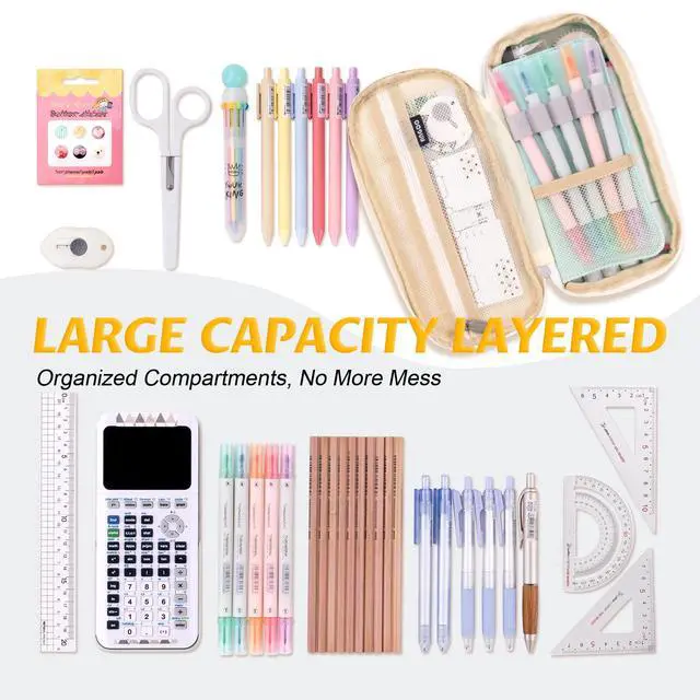 Alt view image 5 of 6 - Big Capacity Pencil Pen Case Office College School Large Storage High Capacity Bag Pouch Holder Box Organizer Blue (Cyan)