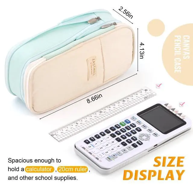 Alt view image 3 of 6 - Big Capacity Pencil Pen Case Office College School Large Storage High Capacity Bag Pouch Holder Box Organizer Blue (Cyan)
