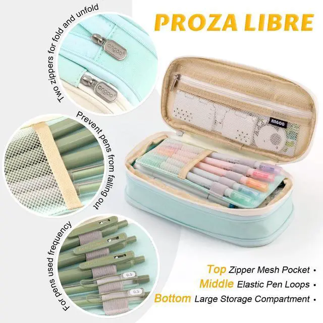 Alt view image 6 of 6 - Big Capacity Pencil Pen Case Office College School Large Storage High Capacity Bag Pouch Holder Box Organizer Blue (Cyan)