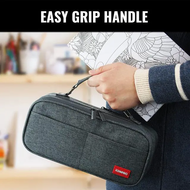 Alt view image 6 of 7 - Large Capacity Pencil Case, 4 Compartment Pen Pouch Organizer with Double Zipper, Storage Bag for School, Office, Teen Girl Boy Men Women (Black Grey)
