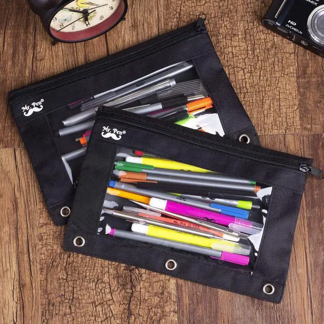 Alt view image 6 of 7 - Pencil Pouch for 3 Ring Binder, 2 Pack, 10"x6.75", Smooth Zipper | Clear Window, Large Capacity Pencil Case with 3 Reinforced Grommets for School, Office, Supplies Storage
