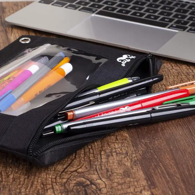 Alt view image 7 of 7 - Pencil Pouch for 3 Ring Binder, 2 Pack, 10"x6.75", Smooth Zipper | Clear Window, Large Capacity Pencil Case with 3 Reinforced Grommets for School, Office, Supplies Storage