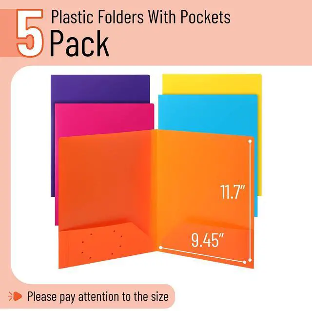 Alt view image 2 of 7 - Plastic Folders with Pockets, 5 pcs | Aesthetic File Folder with Business Card Slot, 2-Pocket Folder, Back to School, Office, Filing Supplies