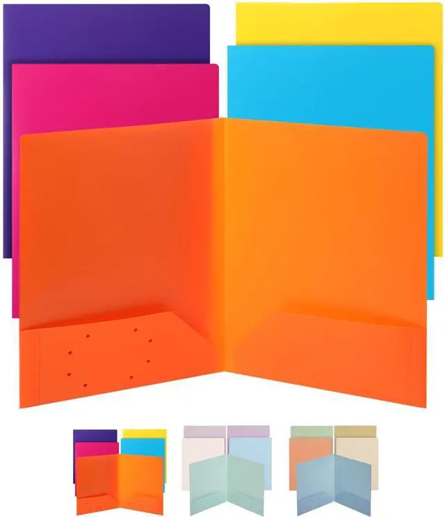 Main image of Plastic Folders with Pockets, 5 pcs | Aesthetic File Folder with Business Card Slot, 2-Pocket Folder, Back to School, Office, Filing Supplies