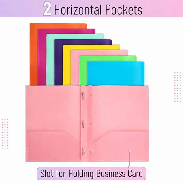 Alt view image 2 of 5 - Plastic Folders with Pockets and Prongs, 5 Pack, Letter Size