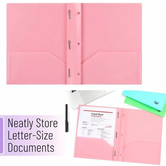 Alt view image 4 of 5 - Plastic Folders with Pockets and Prongs, 5 Pack, Letter Size