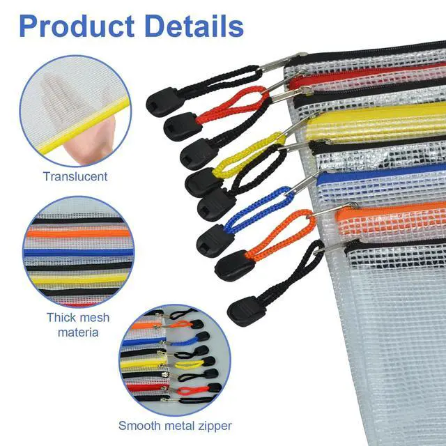 Alt view image 3 of 6 - 2 PCS Mesh Zipper Pouch Bags, Plastic Water-Resistant File Bags, for Office, School, Board Game, Puzzles, Travel Accessories, and Home Organization (Blue, 7.48 x 5.51 in)