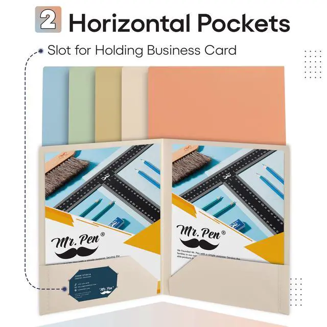 Alt view image 2 of 6 - Plastic Folders with Pockets, 5 pcs | Aesthetic File Folder with Business Card Slot, 2-Pocket Folder, Back to School, Office, Filing Supplies