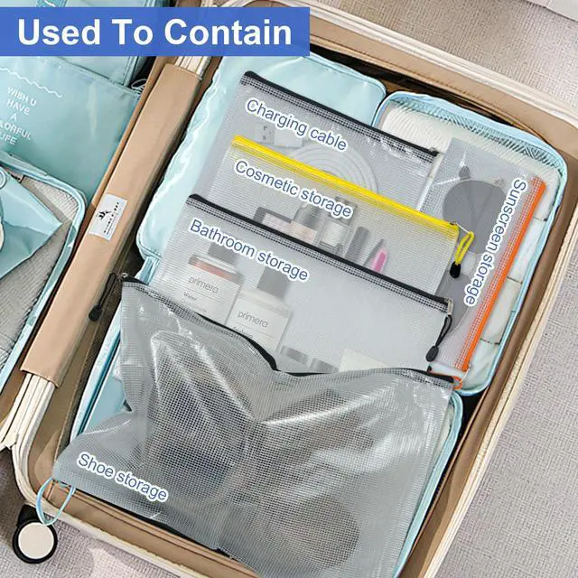 Alt view image 5 of 6 - 2 PCS Mesh Zipper Pouch Bags, Plastic Water-Resistant File Bags, for Office, School, Board Game, Puzzles, Travel Accessories, and Home Organization (Blue, 7.48 x 5.51 in)